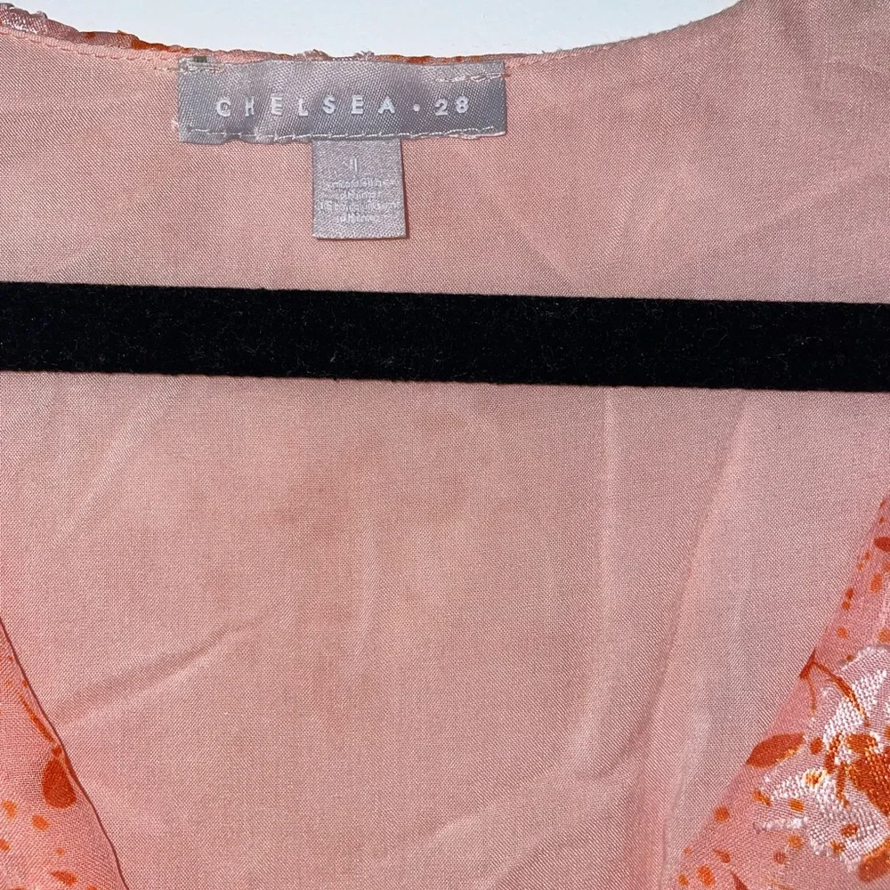 Chelsea 28 Prairie Coral Floral Tie Sleeve Ruffle Hem Midi Dress Size L(12/14)⭐️ - Picture 14 of 15